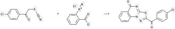 Thiocyanic acid, 2-(4-chlorophenyl)-2-oxoethyl ester can react with 2-Carboxy-benzenediazonium; chloride to get 2-p-Chlorobenzoyl-5H-thiadiazolo[2, 3-b]quinazoline-5-one.
